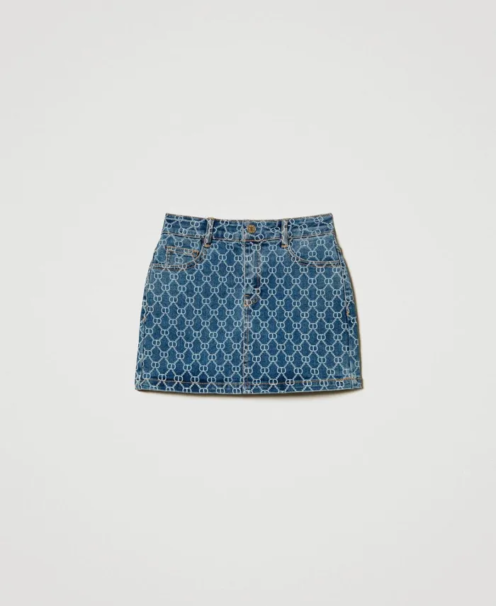 Twinset Denim Miniskirt With Oval T Logo All Over Mid Denim Logo Girl Skirts Twinset Denim Miniskirt With Oval T Logo All Over Mid Denim Logo Girl Skirts