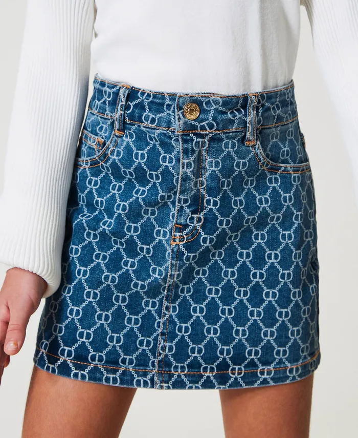 Twinset Denim Miniskirt With Oval T Logo All Over Mid Denim Logo Girl Skirts Twinset Denim Miniskirt With Oval T Logo All Over Mid Denim Logo Girl Skirts