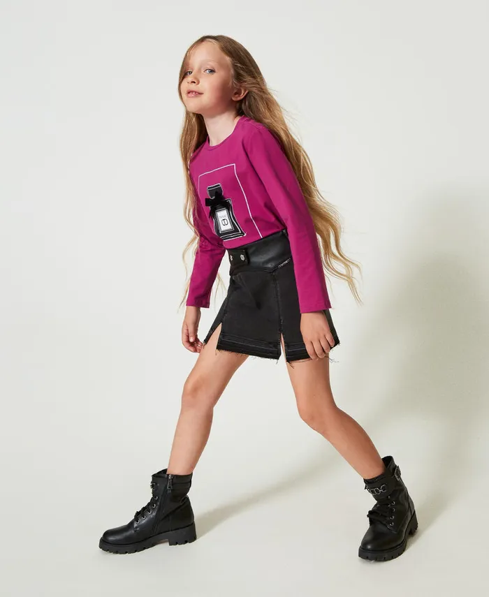 Twinset Denim Miniskirt With Slits Old Black Denim Girl Skirts