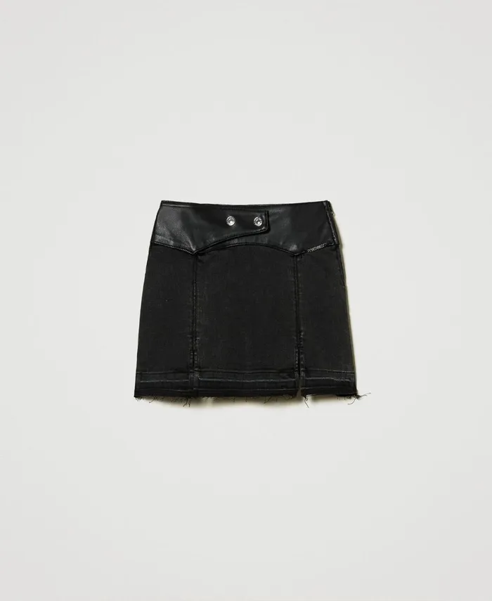 Twinset Denim Miniskirt With Slits Old Black Denim Girl Skirts Twinset Denim Miniskirt With Slits Old Black Denim Girl Skirts
