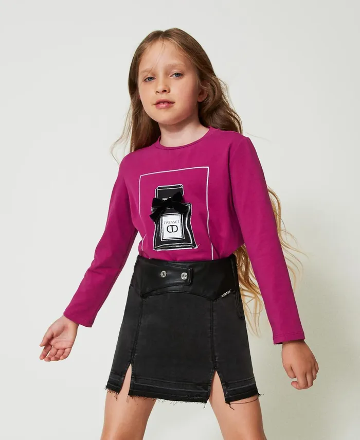 Twinset Denim Miniskirt With Slits Old Black Denim Girl Skirts Twinset Denim Miniskirt With Slits Old Black Denim Girl Skirts