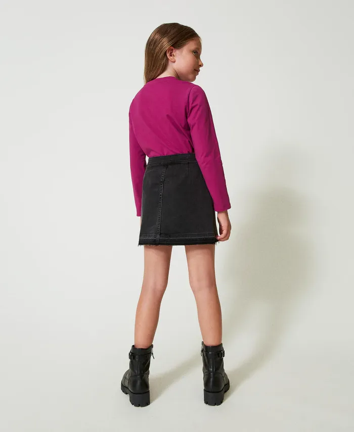 Twinset Denim Miniskirt With Slits Old Black Denim Girl Skirts Twinset Denim Miniskirt With Slits Old Black Denim Girl Skirts