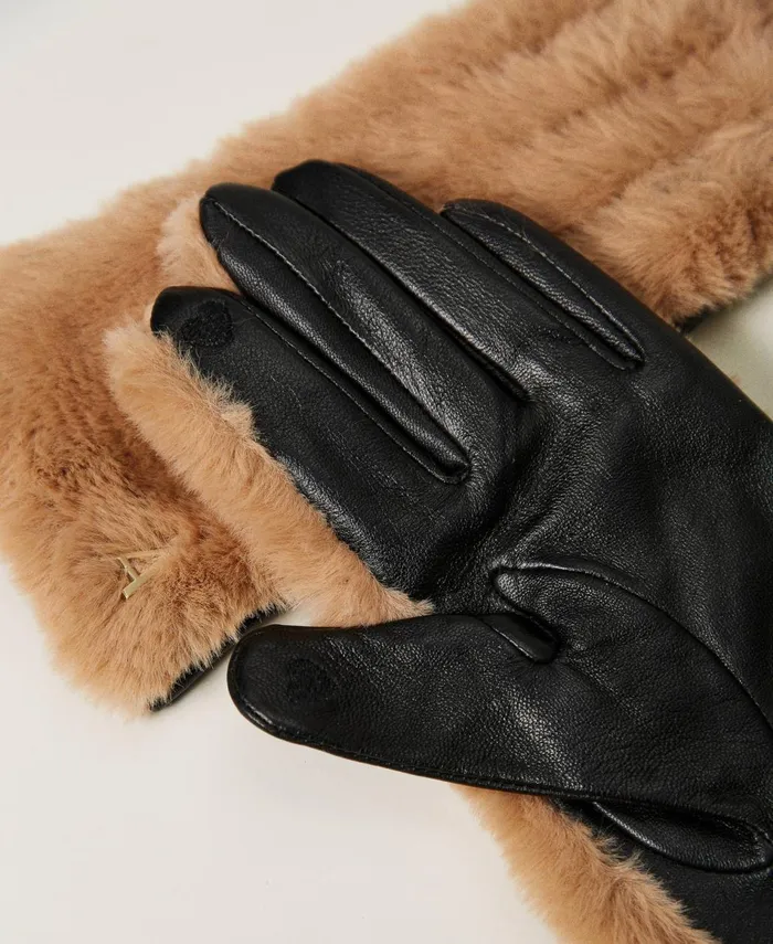 Twinset Faux Fur Gloves Beaver Brown Women Gloves