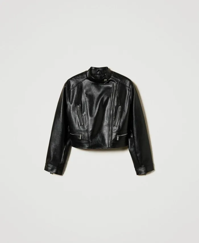 Twinset Faux Leather Biker Jacket Black Women Jackets And Outerwear Twinset Faux Leather Biker Jacket Black Women Jackets And Outerwear