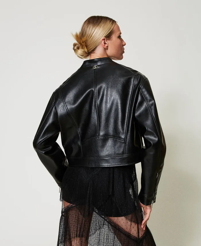 Twinset Faux Leather Biker Jacket Black Women Jackets And Outerwear Twinset Faux Leather Biker Jacket Black Women Jackets And Outerwear