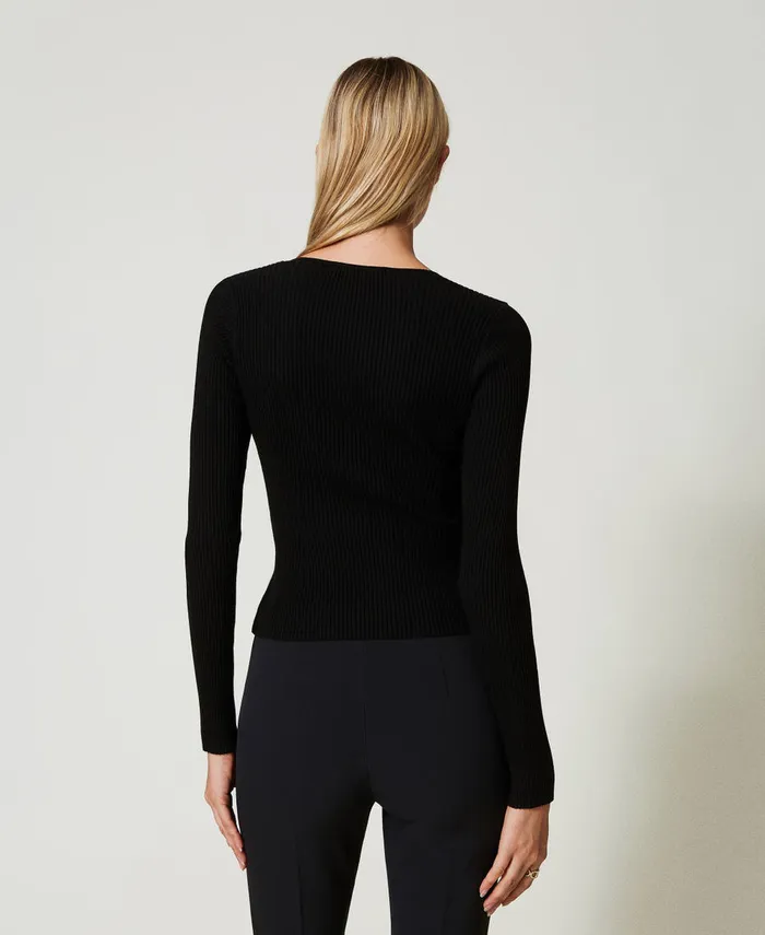 Twinset Fitted Jumper With Oval T Logo Black Women Jumpers And Cardigans Twinset Fitted Jumper With Oval T Logo Black Women Jumpers And Cardigans
