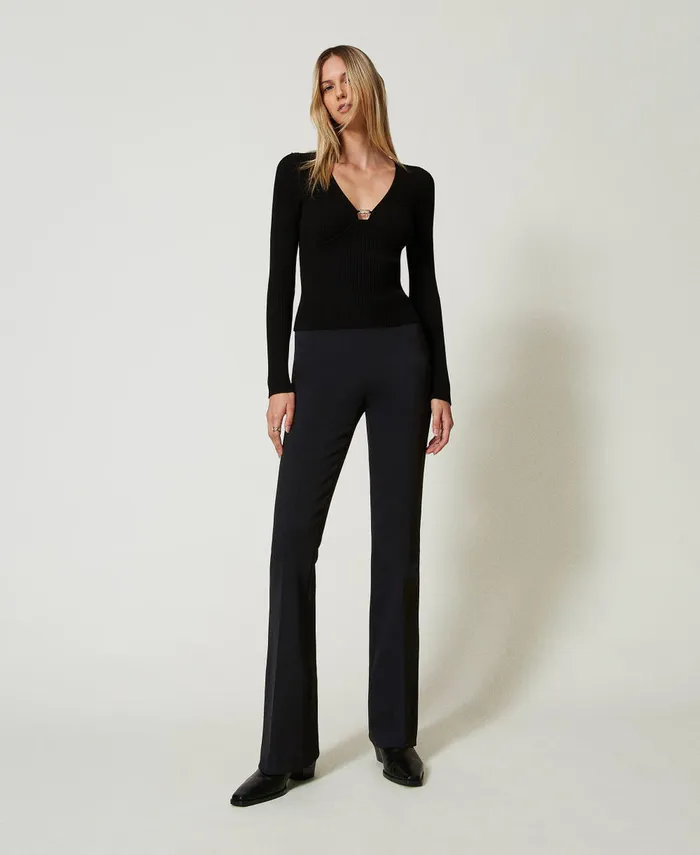 Twinset Fitted Jumper With Oval T Logo Black Women Jumpers And Cardigans Twinset Fitted Jumper With Oval T Logo Black Women Jumpers And Cardigans
