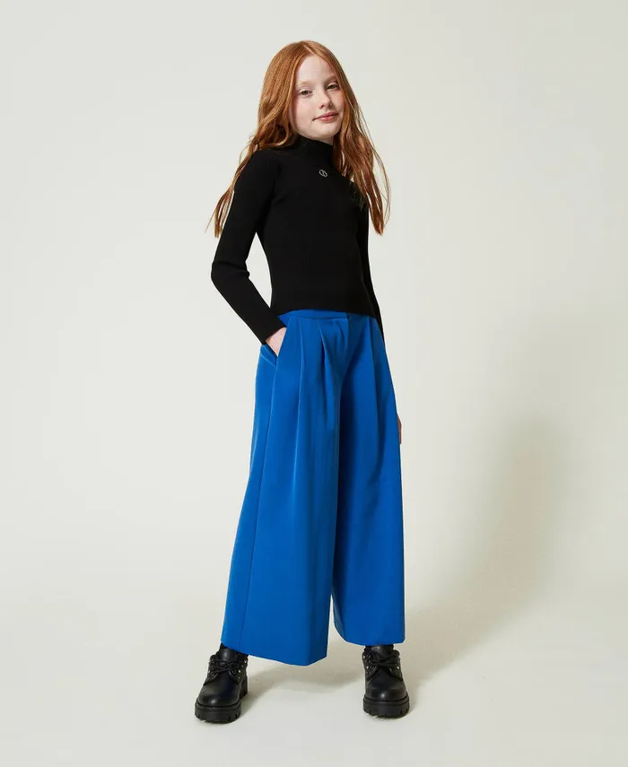 Twinset Flannel Palazzo Trousers Surf Blue Girl Trousers And Jeans
