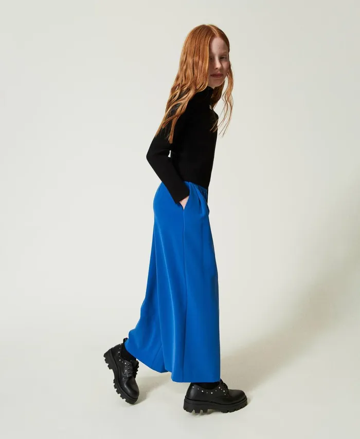Twinset Flannel Palazzo Trousers Surf Blue Girl Trousers And Jeans Twinset Flannel Palazzo Trousers Surf Blue Girl Trousers And Jeans