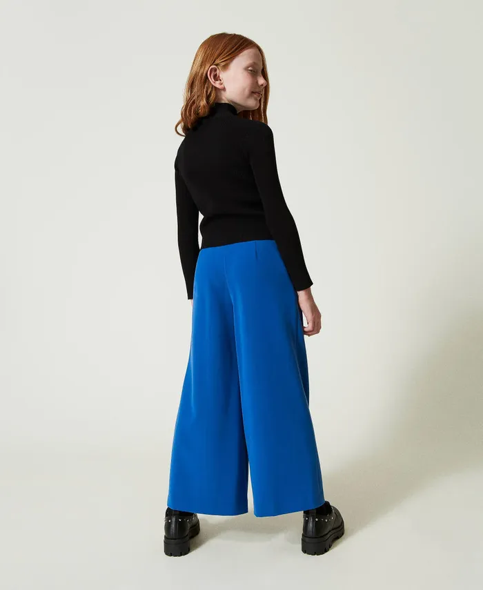 Twinset Flannel Palazzo Trousers Surf Blue Girl Trousers And Jeans Twinset Flannel Palazzo Trousers Surf Blue Girl Trousers And Jeans