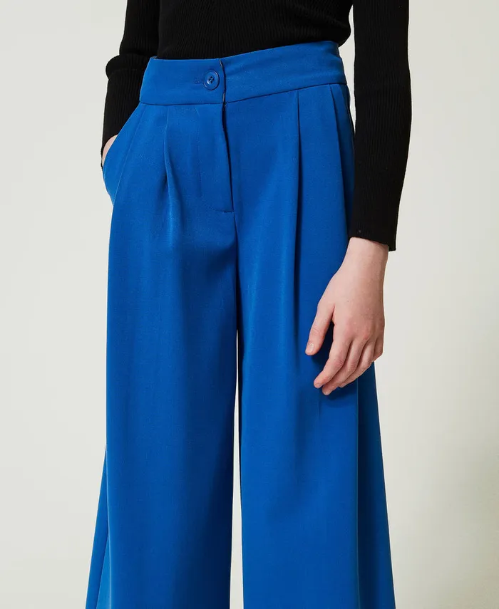 Twinset Flannel Palazzo Trousers Surf Blue Girl Trousers And Jeans Twinset Flannel Palazzo Trousers Surf Blue Girl Trousers And Jeans