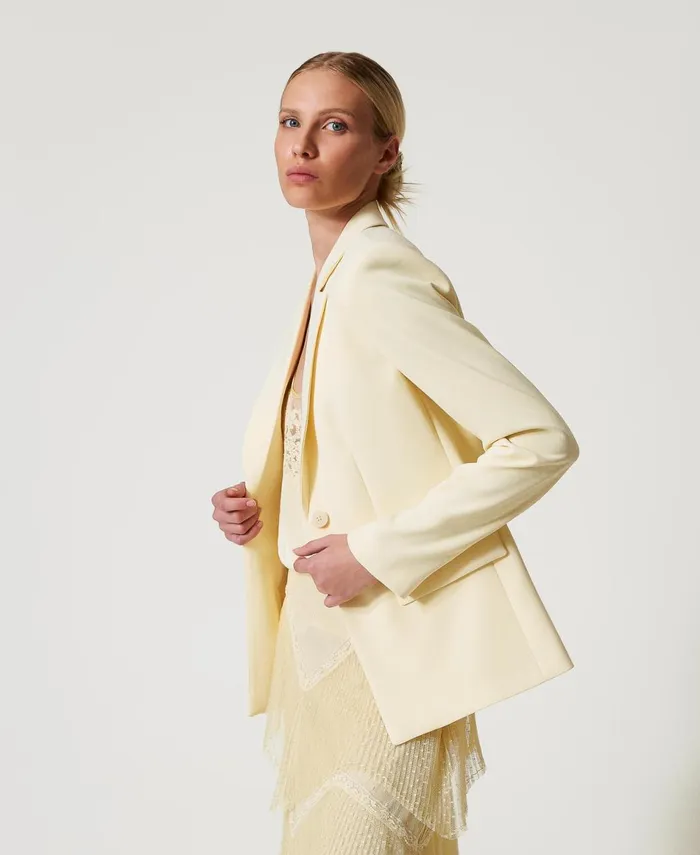Twinset Fluid Crpe Blazer Vanilla Women Jackets And Outerwear Twinset Fluid Crpe Blazer Vanilla Women Jackets And Outerwear