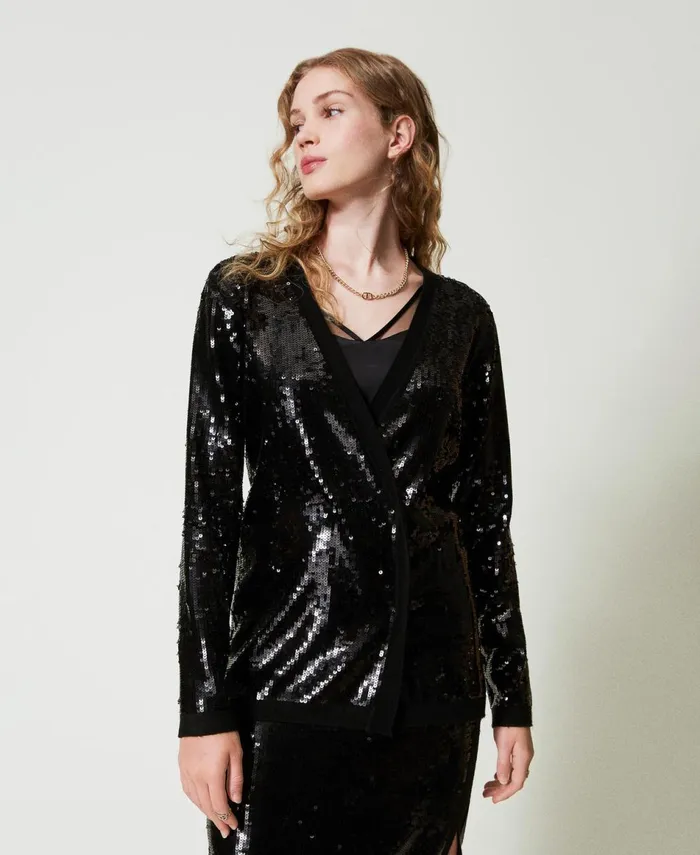 Twinset Full Sequin DoubleBreasted Cardigan Black Women Jumpers And Cardigans Twinset Full Sequin DoubleBreasted Cardigan Black Women Jumpers And Cardigans
