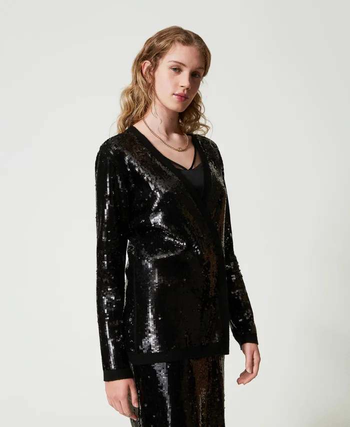 Twinset Full Sequin DoubleBreasted Cardigan Black Women Jumpers And Cardigans Twinset Full Sequin DoubleBreasted Cardigan Black Women Jumpers And Cardigans