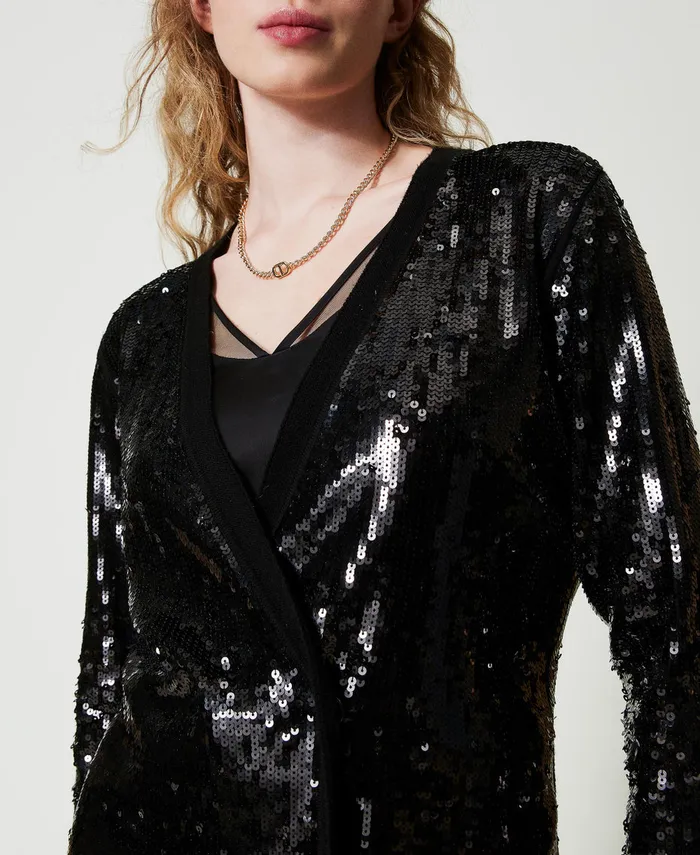 Twinset Full Sequin DoubleBreasted Cardigan Black Women Jumpers And Cardigans Twinset Full Sequin DoubleBreasted Cardigan Black Women Jumpers And Cardigans