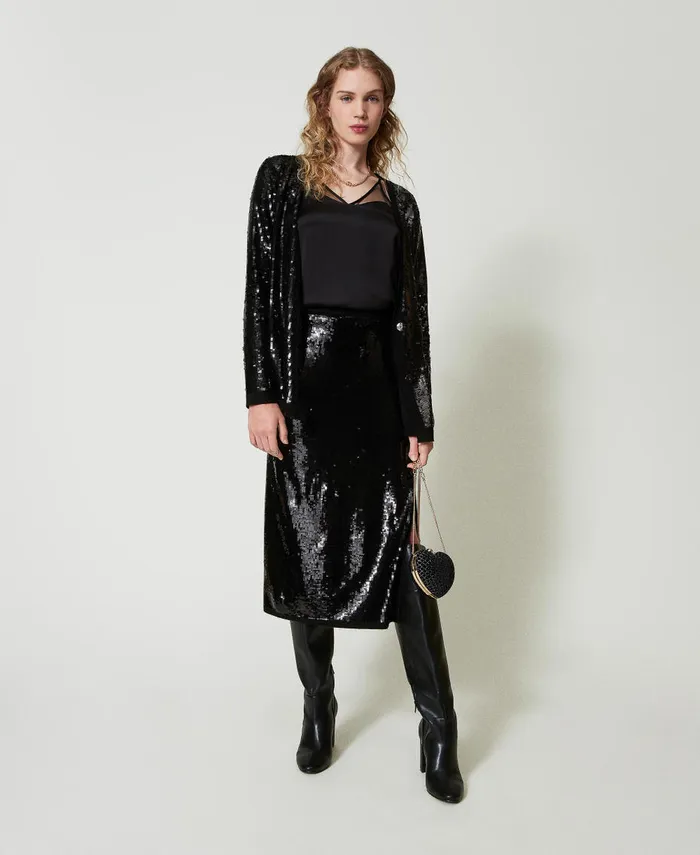 Twinset Full Sequin DoubleBreasted Cardigan Black Women Jumpers And Cardigans Twinset Full Sequin DoubleBreasted Cardigan Black Women Jumpers And Cardigans