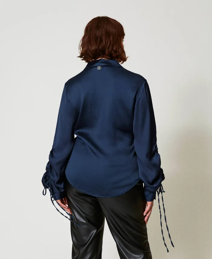 Twinset Hammered Satin Shirt With CutOut Indigo Women Blouses And Shirts Twinset Hammered Satin Shirt With CutOut Indigo Women Blouses And Shirts