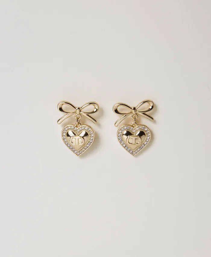 Twinset Heart Earrings With Rhinestones And Oval T New Gold Women Jewellery