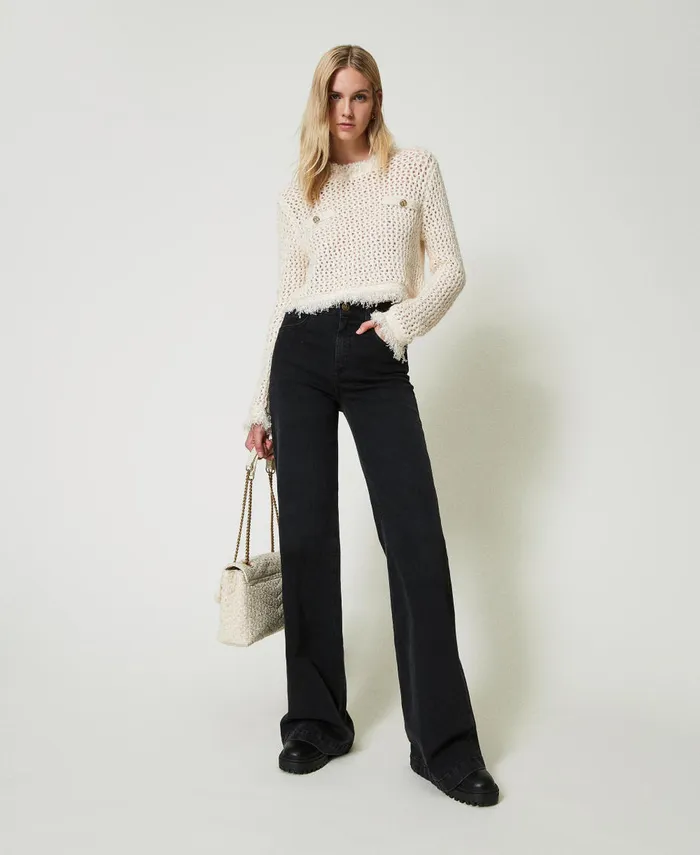 Twinset High Waist Flared Jeans Black Denim Women Jeans