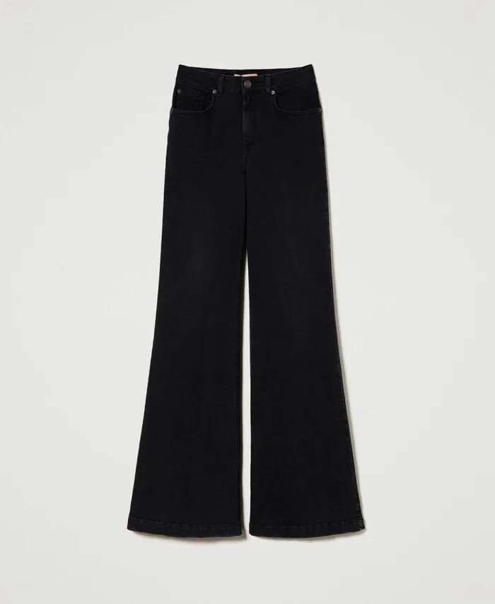 Twinset High Waist Flared Jeans Black Denim Women Jeans Twinset High Waist Flared Jeans Black Denim Women Jeans