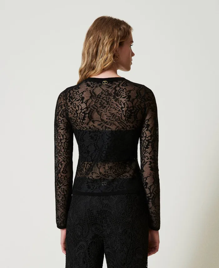 Twinset Jacquard Jumper With Lace Effect Black Women Jumpers And Cardigans Twinset Jacquard Jumper With Lace Effect Black Women Jumpers And Cardigans