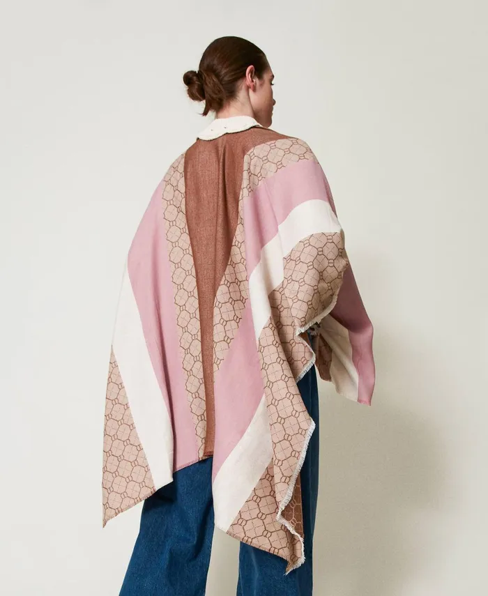 Twinset Jacquard Poncho With Oval T All Over Parisienne Pink Stripe Jacquard Women Jackets And Outerwear Twinset Jacquard Poncho With Oval T All Over Parisienne Pink Stripe Jacquard Women Jackets And Outerwear