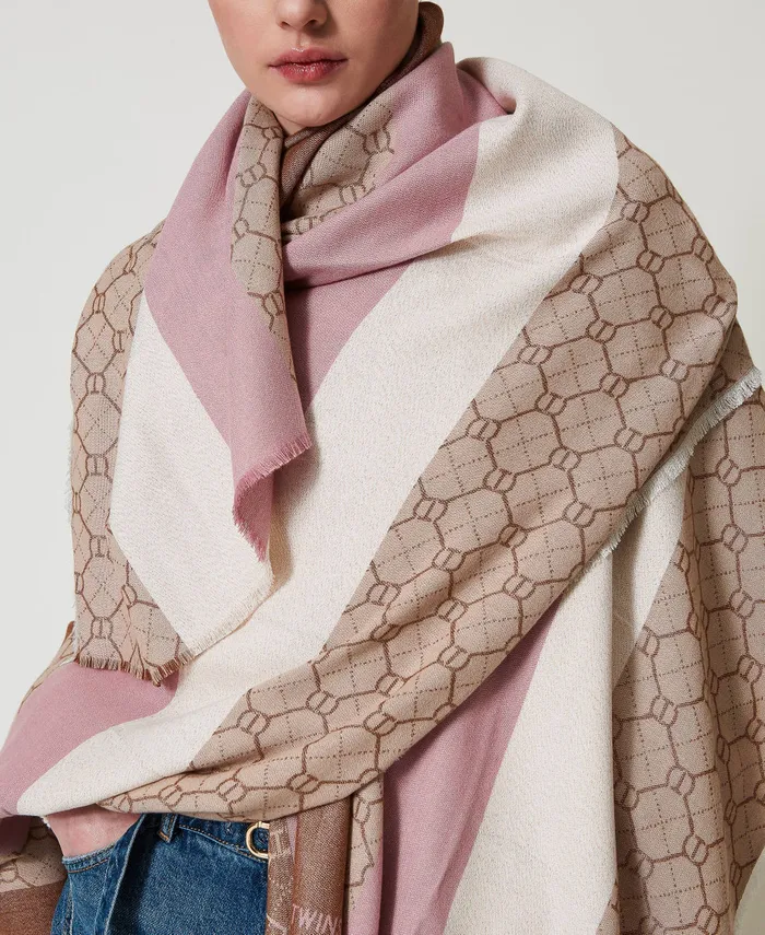 Twinset Jacquard Poncho With Oval T All Over Parisienne Pink Stripe Jacquard Women Jackets And Outerwear Twinset Jacquard Poncho With Oval T All Over Parisienne Pink Stripe Jacquard Women Jackets And Outerwear