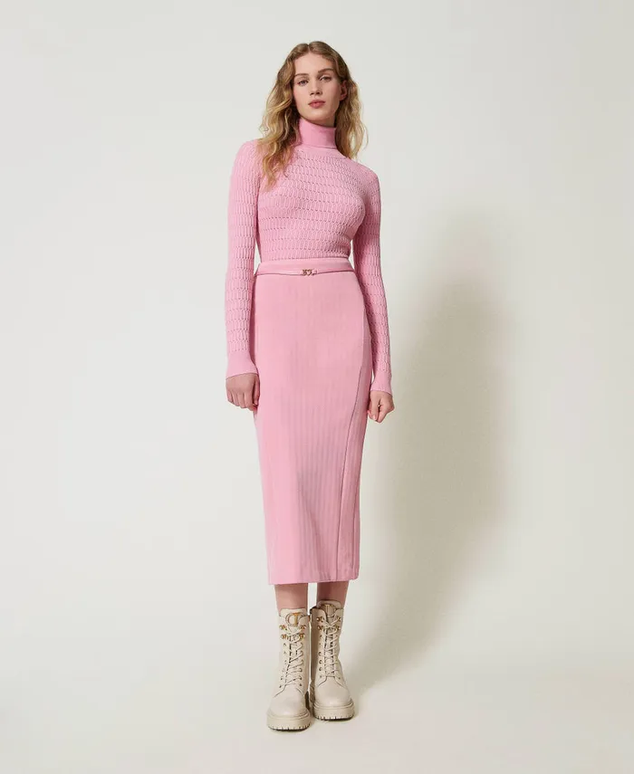 Twinset Jacquard Scuba Fabric Skirt Prism Pink Women Skirts