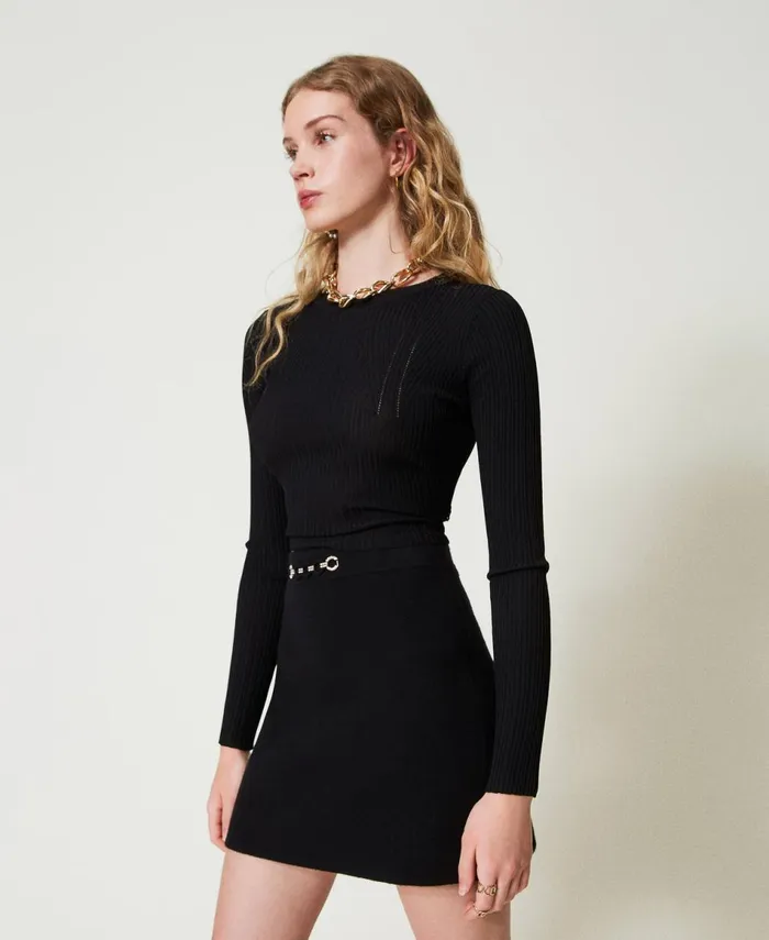 Twinset Knit Miniskirt With Jewel Appliqus Black Women Skirts Twinset Knit Miniskirt With Jewel Appliqus Black Women Skirts