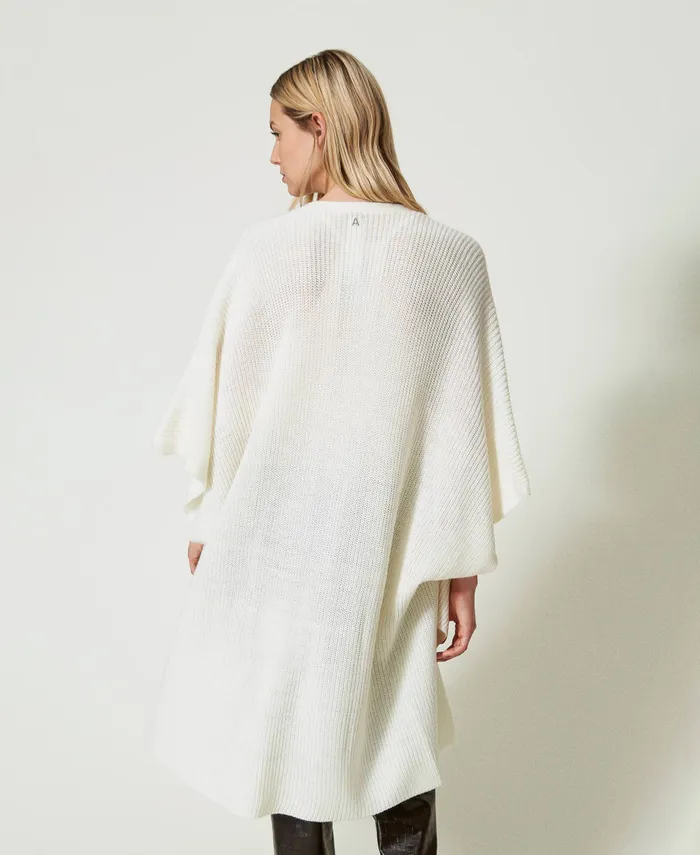 Twinset Knit Poncho With Embroidery White Cream Women Jackets And Outerwear Twinset Knit Poncho With Embroidery White Cream Women Jackets And Outerwear