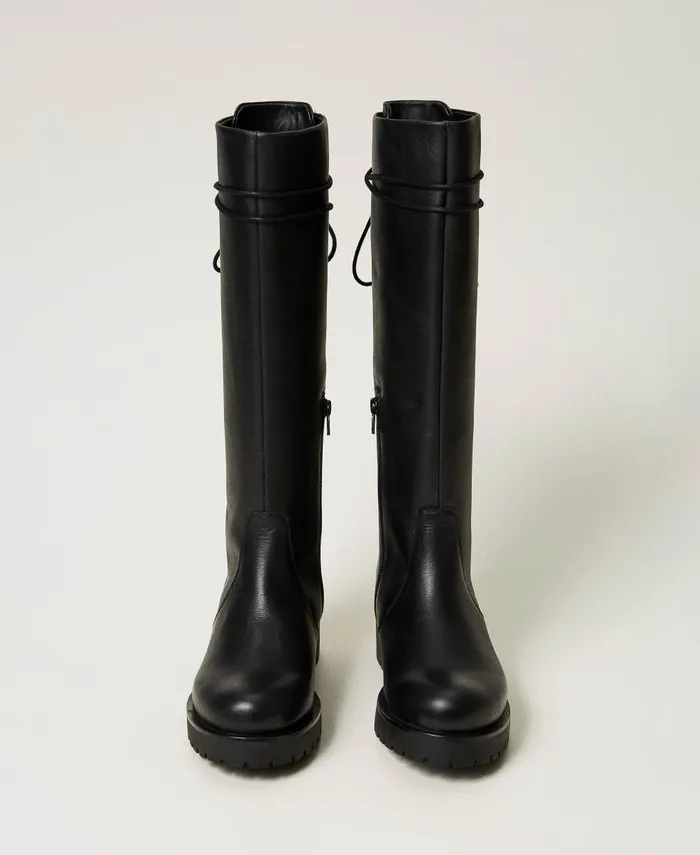 Twinset LaceUp Leather Boots Black Women Boots And Ankle Boots Twinset LaceUp Leather Boots Black Women Boots And Ankle Boots