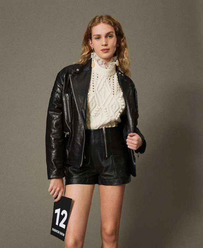 Twinset Leather 039Fairfax039 Shorts With Zip Black Women Trousers
