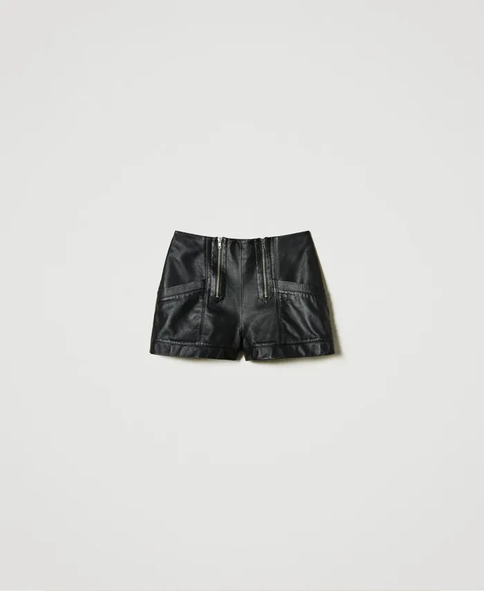 Twinset Leather 039Fairfax039 Shorts With Zip Black Women Trousers Twinset Leather 039Fairfax039 Shorts With Zip Black Women Trousers