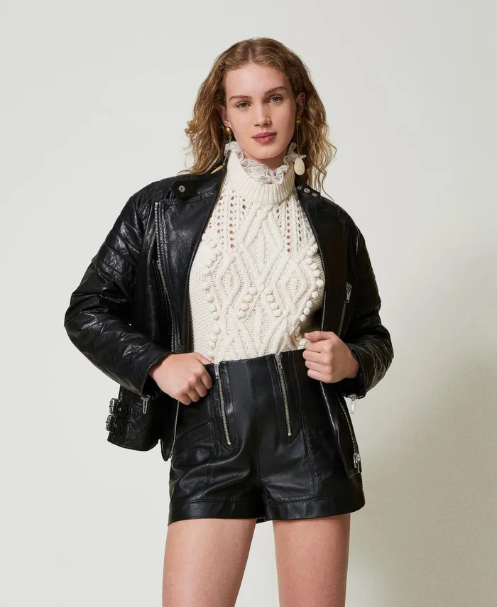 Twinset Leather 039Fairfax039 Shorts With Zip Black Women Trousers Twinset Leather 039Fairfax039 Shorts With Zip Black Women Trousers