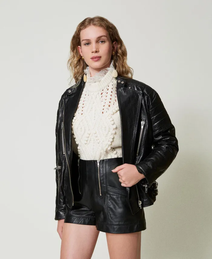 Twinset Leather 039Fairfax039 Shorts With Zip Black Women Trousers Twinset Leather 039Fairfax039 Shorts With Zip Black Women Trousers
