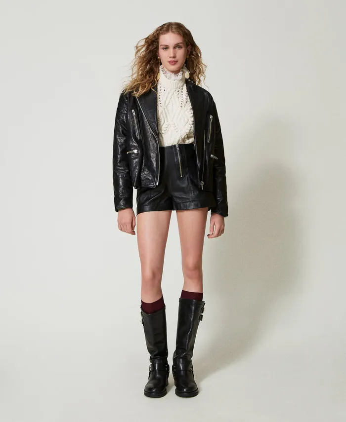 Twinset Leather 039Fairfax039 Shorts With Zip Black Women Trousers Twinset Leather 039Fairfax039 Shorts With Zip Black Women Trousers