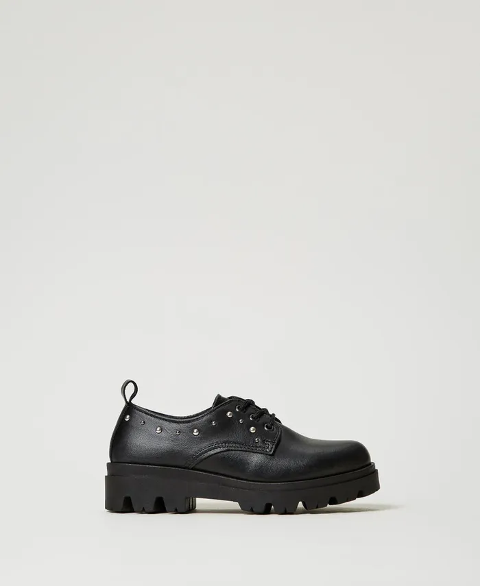 Twinset Leather TieUp Shoes Black Girl