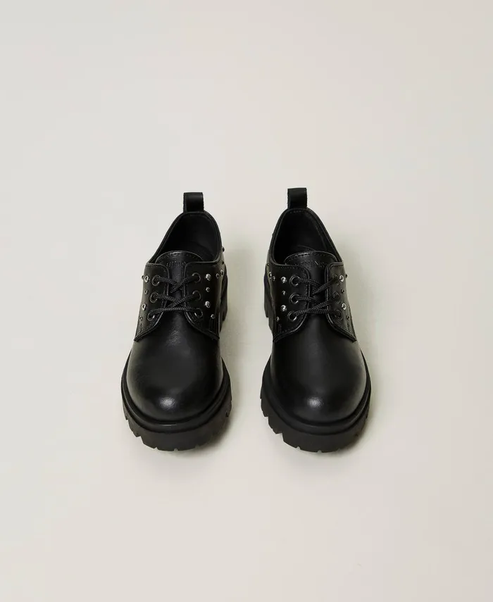 Twinset Leather TieUp Shoes Black Girl Twinset Leather TieUp Shoes Black Girl