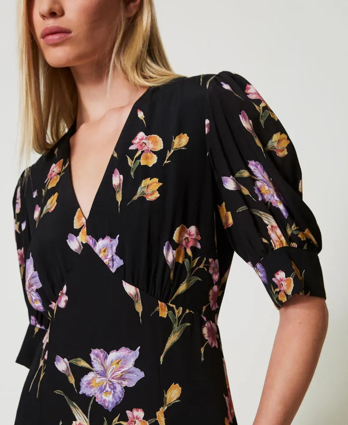 Twinset Long Crpe De Chine Floral Dress Multicolourblack Iris Print Women Dresses Twinset Long Crpe De Chine Floral Dress Multicolourblack Iris Print Women Dresses