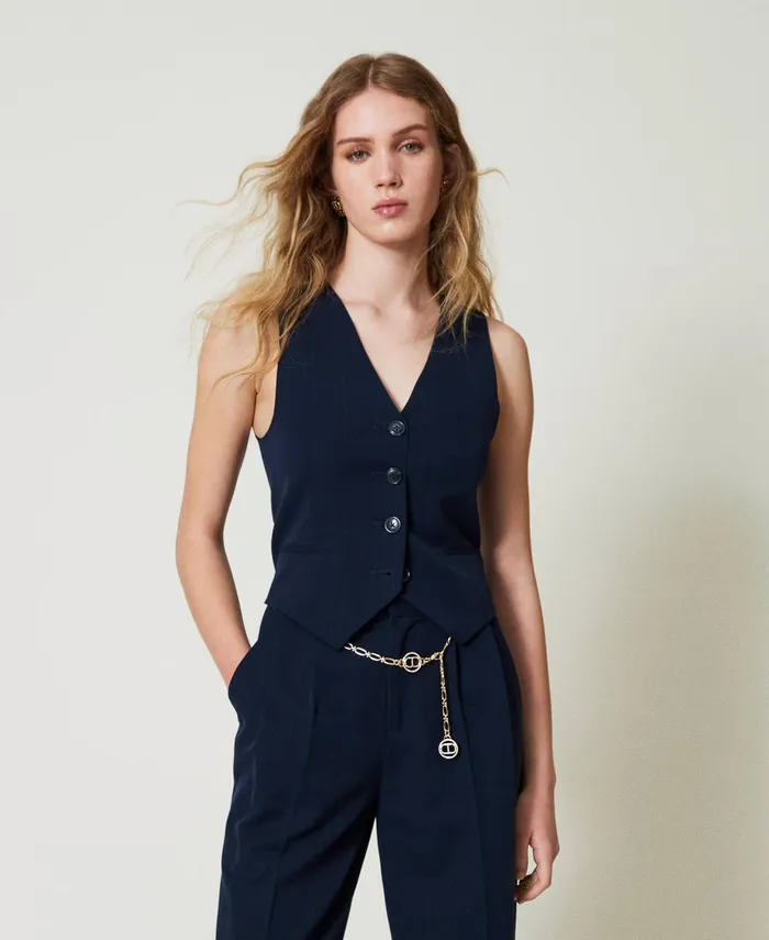 Twinset Lurex Pinstripe Fitted Waistcoat Lurex Pinstripe Indigo Women Jackets And Outerwear