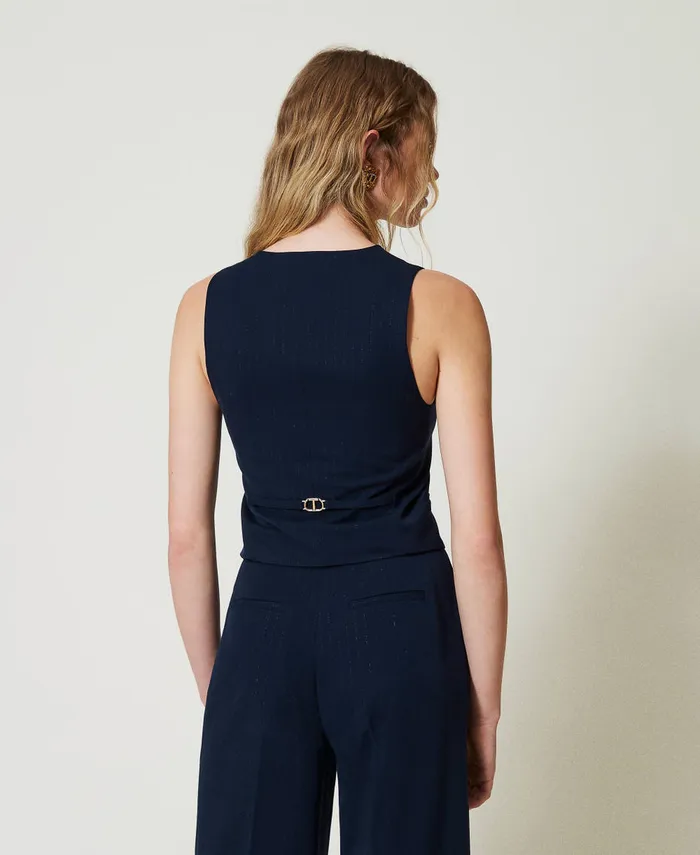 Twinset Lurex Pinstripe Fitted Waistcoat Lurex Pinstripe Indigo Women Jackets And Outerwear Twinset Lurex Pinstripe Fitted Waistcoat Lurex Pinstripe Indigo Women Jackets And Outerwear