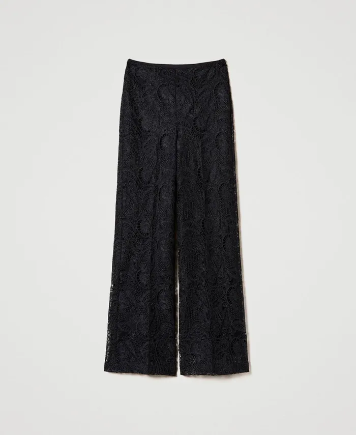 Twinset Macram Lace Wide Leg Trousers Black Women Suits And Sets Twinset Macram Lace Wide Leg Trousers Black Women Suits And Sets