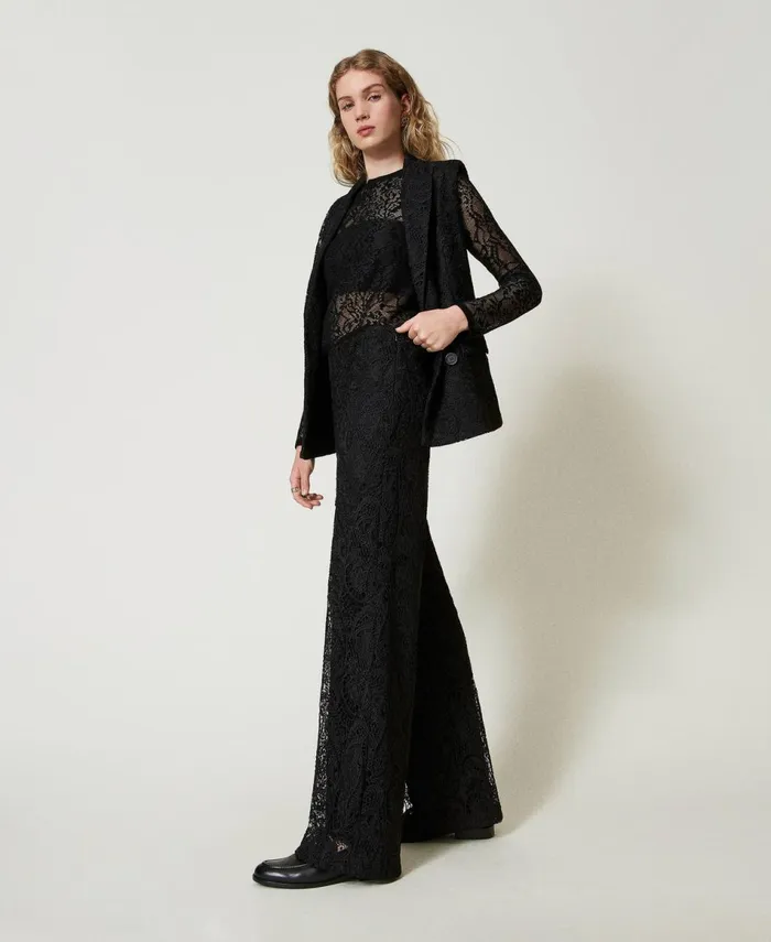 Twinset Macram Lace Wide Leg Trousers Black Women Suits And Sets Twinset Macram Lace Wide Leg Trousers Black Women Suits And Sets
