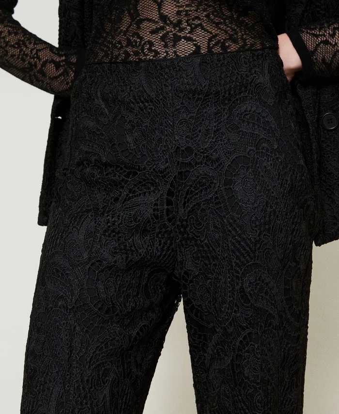 Twinset Macram Lace Wide Leg Trousers Black Women Suits And Sets Twinset Macram Lace Wide Leg Trousers Black Women Suits And Sets