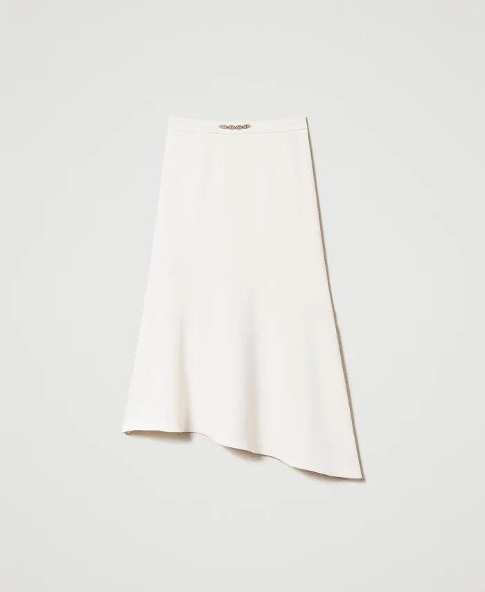 Twinset Midi Skirt With Oval T Chain Old White Women Skirts Twinset Midi Skirt With Oval T Chain Old White Women Skirts