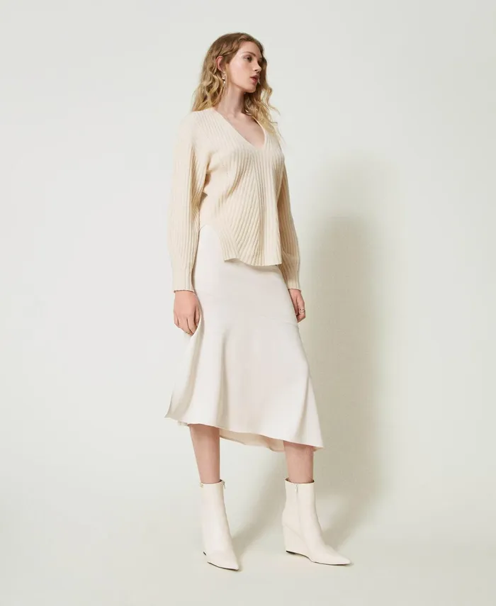 Twinset Midi Skirt With Oval T Chain Old White Women Skirts Twinset Midi Skirt With Oval T Chain Old White Women Skirts