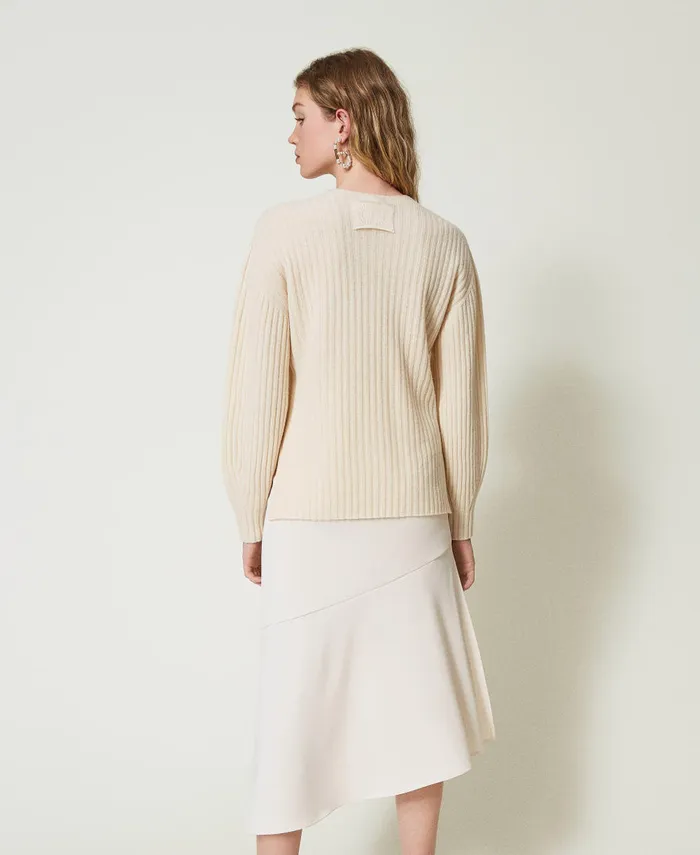 Twinset Midi Skirt With Oval T Chain Old White Women Skirts Twinset Midi Skirt With Oval T Chain Old White Women Skirts