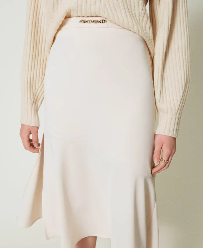 Twinset Midi Skirt With Oval T Chain Old White Women Skirts Twinset Midi Skirt With Oval T Chain Old White Women Skirts