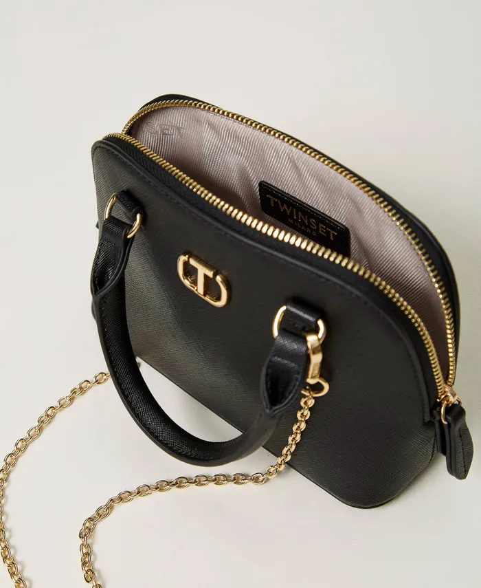 Twinset Mini Shoulder Bag With Oval T Black Women Handbags Twinset Mini Shoulder Bag With Oval T Black Women Handbags