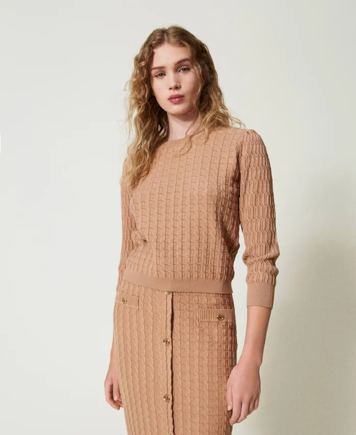 Twinset Mixed Stitch Jumper Sandy Brown Women Jumpers And Cardigans